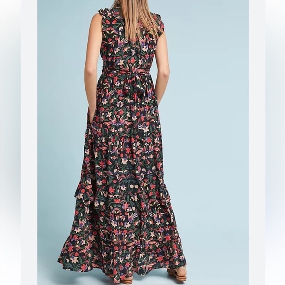 Anthropologie Banjanan Markle Ruffled 100% Silk Maxi Dress Pockets Event Ready L - Picture 4 of 16